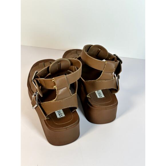 Steve Madden Buzzing Platform Sandals Women’s 7.5 Tan Ankle-Strap Open Toe - Picture 3 of 6